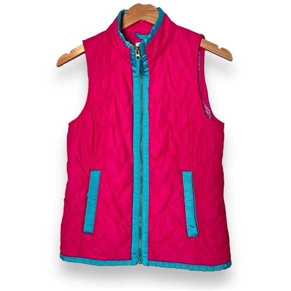 Vineyard Vines Pink Blue Quilted Down Puffer Vest Zip Up Cozy Outerwear | Sz XS - Picture 1 of 17